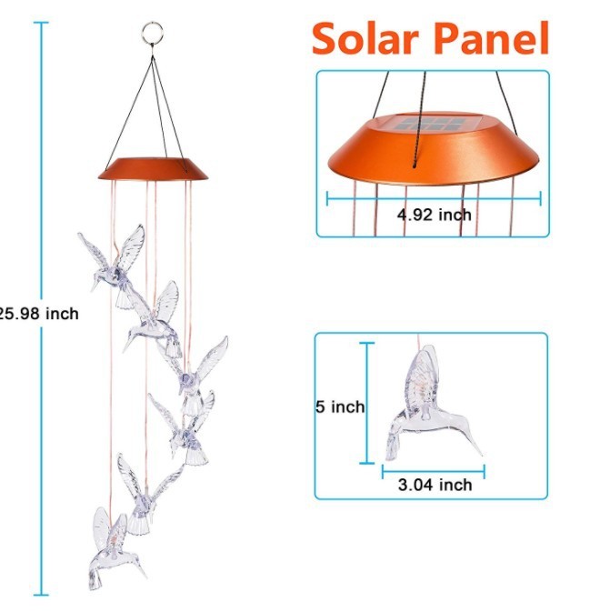 Color-Changing LED Solar Hummingbird Wind Chime – Vibrant Garden Light for Day and Night