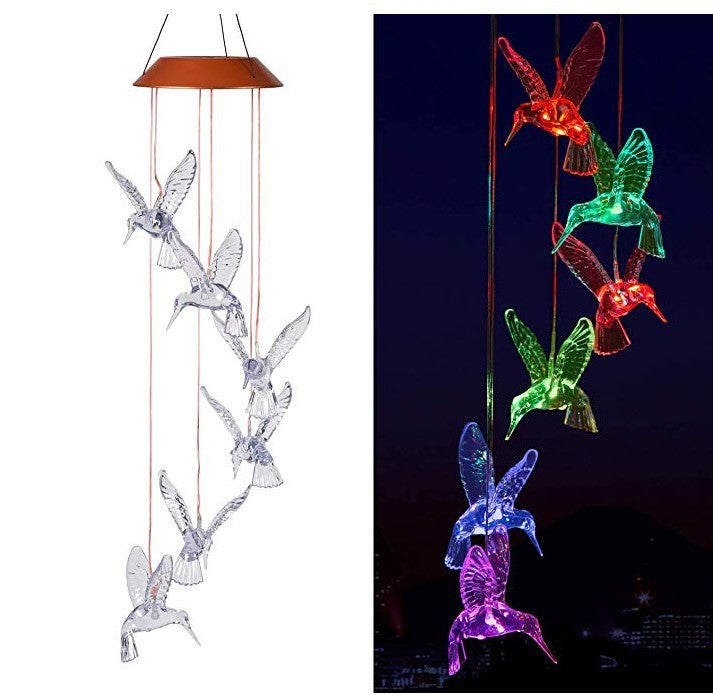 Color-Changing LED Solar Hummingbird Wind Chime – Vibrant Garden Light for Day and Night